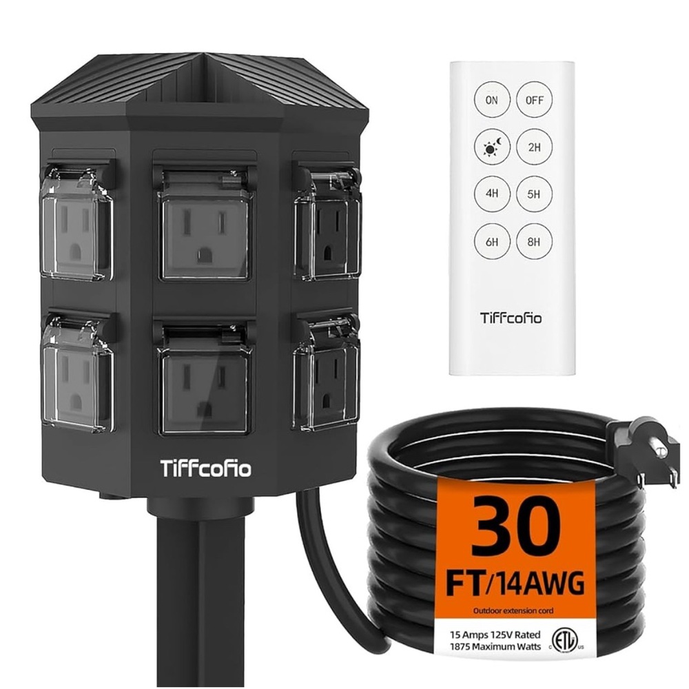 Outdoor Power Strip with 30 FT Extension Cord, 100FT Remote Control,